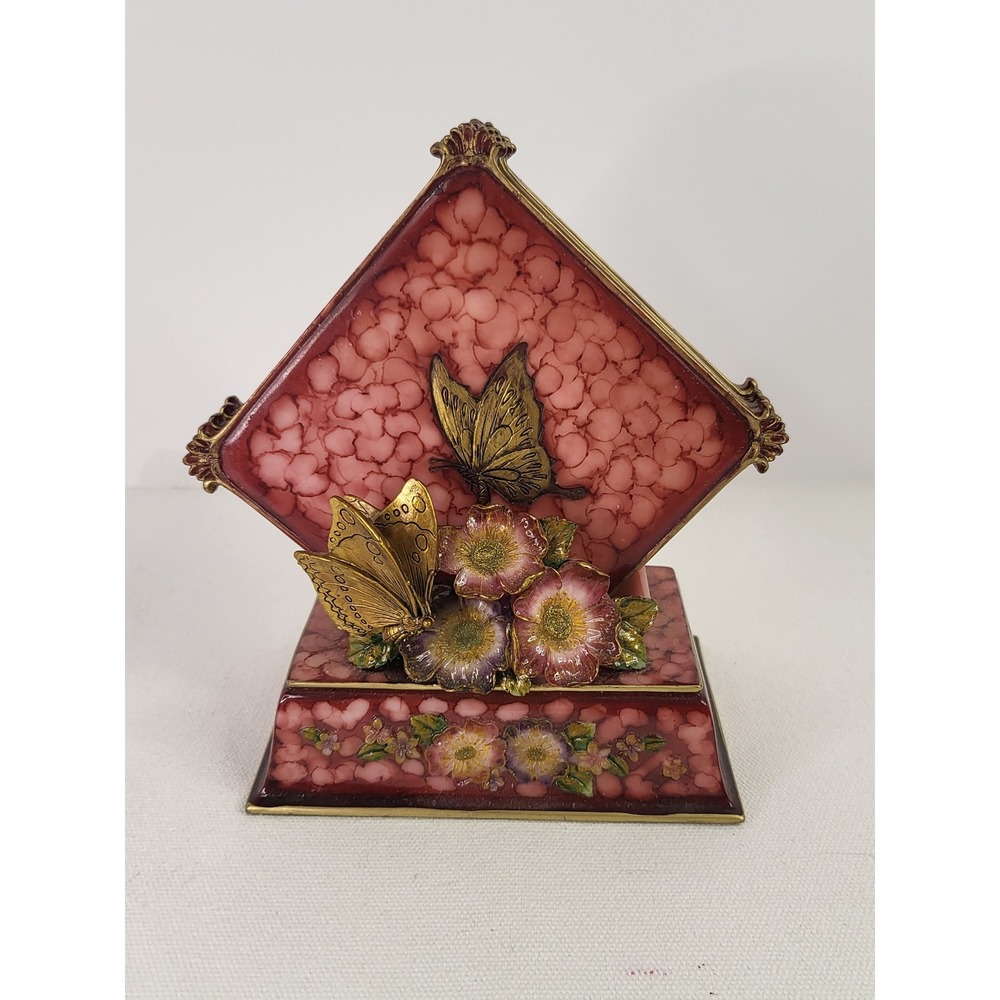 Vintage Style Pink Marbled Resin Butterfly Flower Coaster Set with Holder 5pc